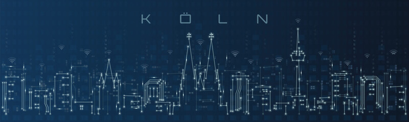 Cologne Smart City Skyline Vector in Circuit Board Style Futuristic Technology Background © pabloprat
