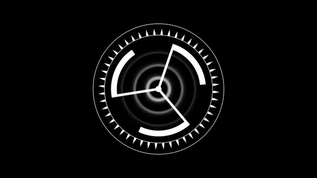 Gauge symbol animation displays scale marks and ticking hands. Instrumentation data tracks on gauge symbol animation. Calibration monitoring devices use this gauge symbol.