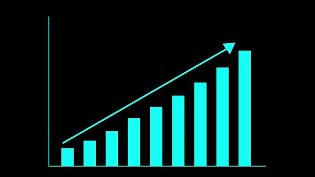 Bar chart animation tracks financial growth with an arrow. Revenue analytics update on this active bar chart animation. Profitable business investment expansion drives chart.