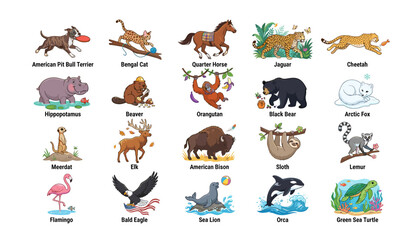 Obraz premium Animal Illustrations Collection, Featuring Diverse Wildlife Icons