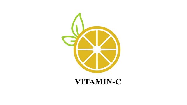 Vitamin C orange and structure. Pill vitamins complex - icon, vector. Essential Vitamin C for Better Health - Animated Illustration. vitamin C text with bubble effect on white background.