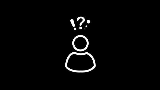 User silhouette with question mark - video. FAQ. Question Mark Loop Animation. User Identity Unknown Person Symbol Isolated On Black Background. 