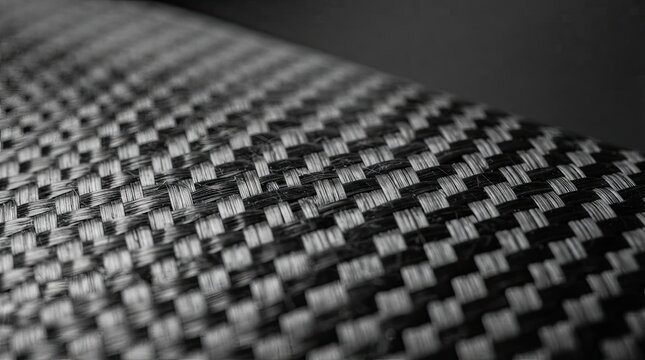 Close up of a dark gray woven carbon fiber texture with shallow depth of field