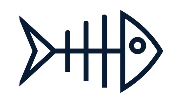 Minimalist black fish skeleton vector illustration graphic asset with clean sharp contour lines