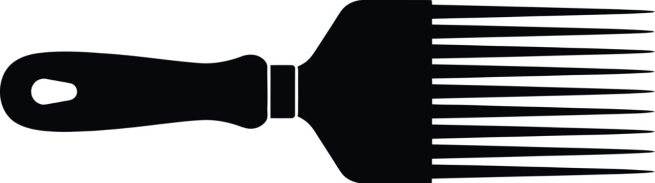 Black silhouette of a hair pick comb on a white background