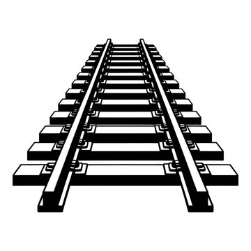 Parallel railway tracks extend into the distance black silhouette