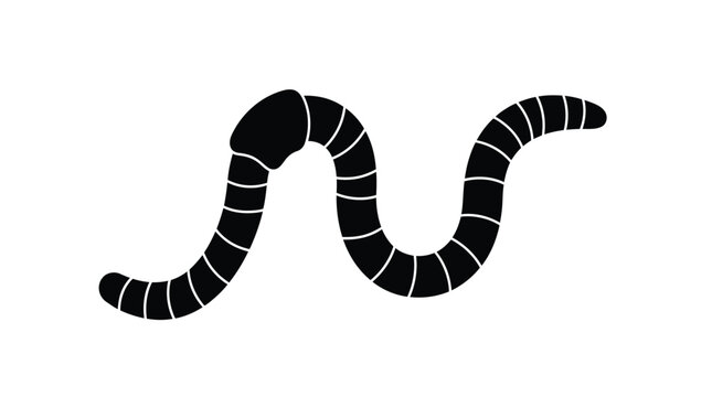 Segmented earthworm vector illustration featuring minimalist black design against isolated clean white background