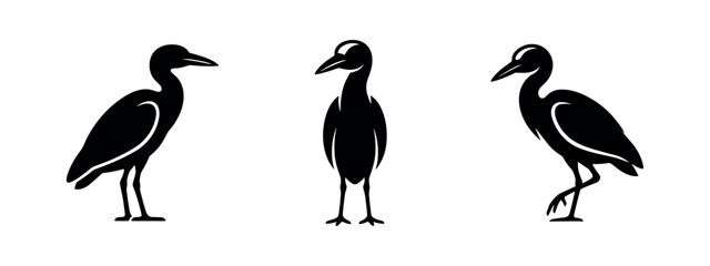 Obraz premium Three black silhouettes of herons or storks