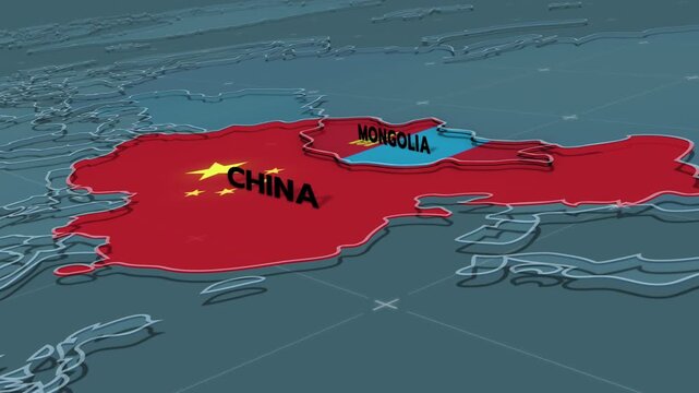 A stylized 3D political map highlighting Mongolia, and CHINA MAP, Mongolia map, 