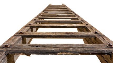 Weathered wooden ladder with rusty bolts, isolated on transparent background © helion