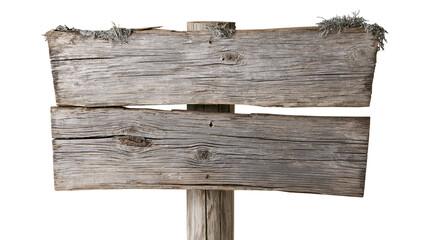 Weathered wooden directional signpost with two planks, isolated on transparent background © helion