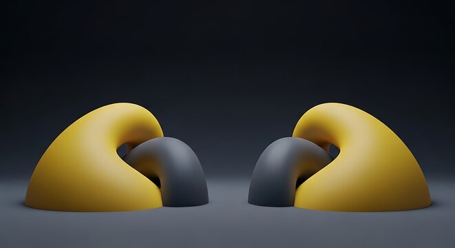 3d abstract yellow and gray interlocking shapes