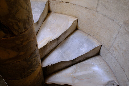 Spiral marble staircase in historic building