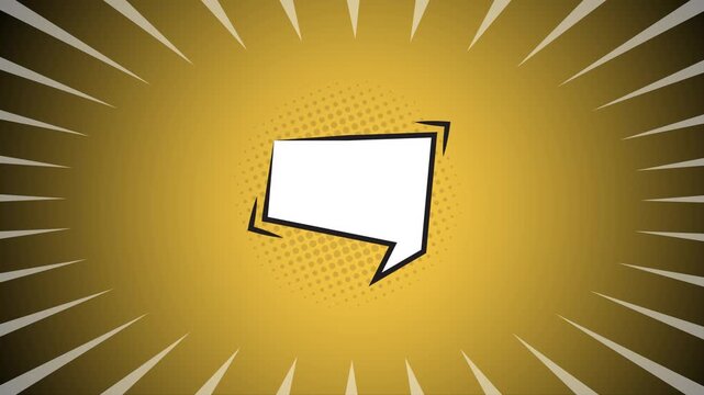 Comic book speech bubble with golden sunburst background for graphic design