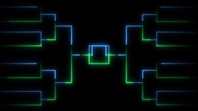 Tournament bracket animation displays competitive sports stages. Championship playoff match elimination tracks on the bracket. League tournament scheduling uses bracket.