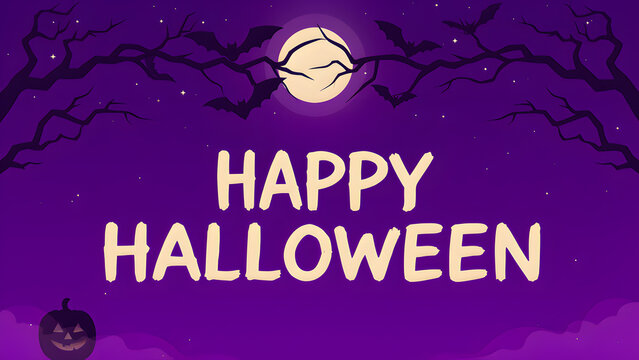 Decorative halloween holiday frame with a cute bat silhouette and purple background for seasonal party invitation design,Halloween bash party invitation, created with generative ai