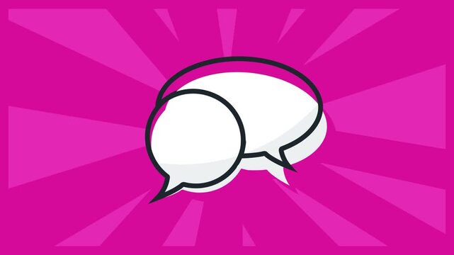 Comic speech bubbles with pink sunburst background for social media