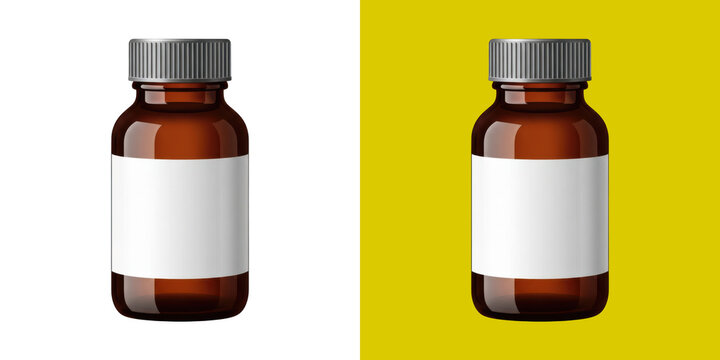Amber medicine bottle with blank white label design