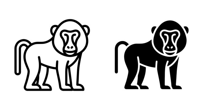 Baboon line icon and silhouette set for app and web