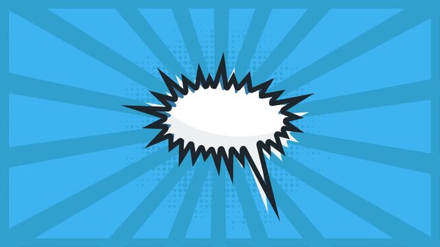 Comic speech bubble with blue sunburst background for graphic design