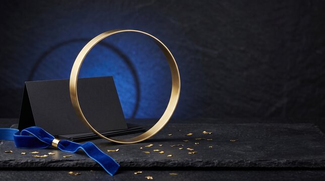 Cobalt and gold countdown invitation still life