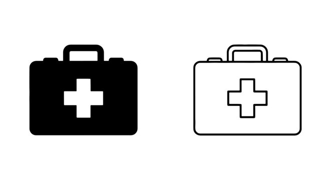 First aid kit icon displaying medical cross symbol in two distinct graphic styles.