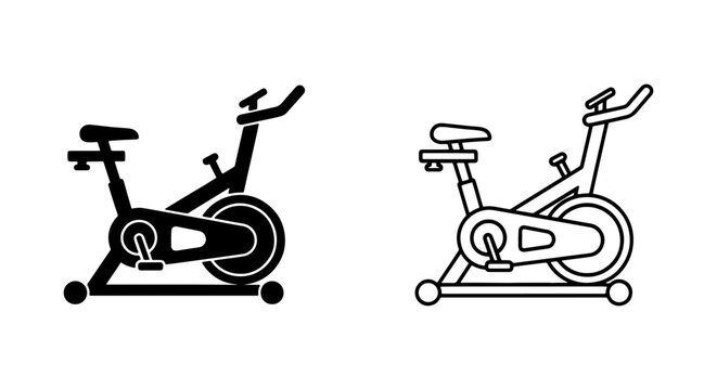 Exercise bicycle icon with solid and outline versions for fitness and home gym.