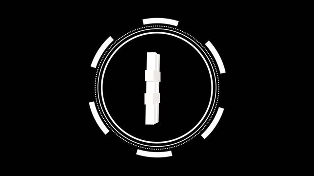 Hashtag symbol animation rotates inside a circular HUD element. Social media topic discovery telemetry routes on hash tag symbol. Viral communication uses symbol.