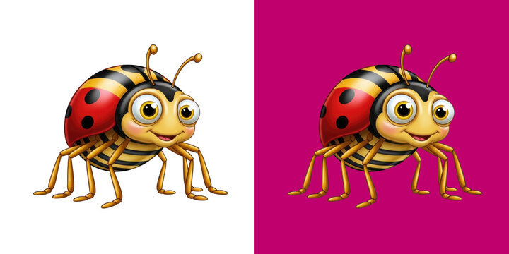 Cute cartoon ladybug insect character with yellow and black stripes