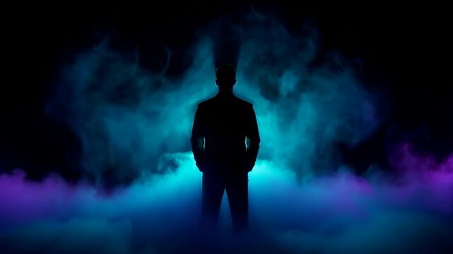 Surreal chiaroscuro reflection in dark studio void with textured shadows