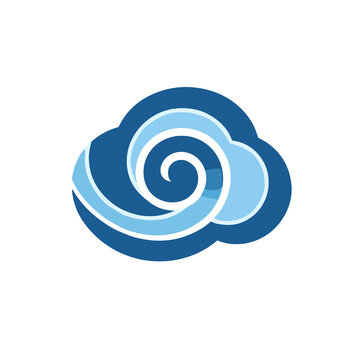 Stylized blue cloud with swirl graphic