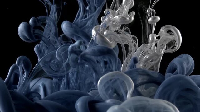 Hypnotic chromatic smoke tendril flowing smoothly in pitch black void