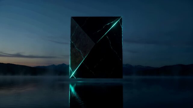Mystical otherworldly monolith floating serenely in dark atmospheric void