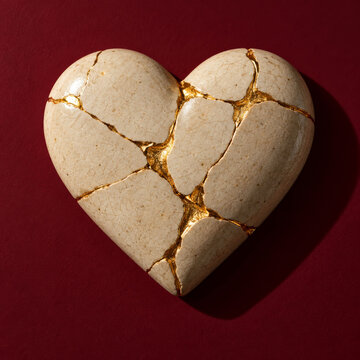 Kintsugi Heart Symbolizing Love After Hardship, Healing and Second Chances