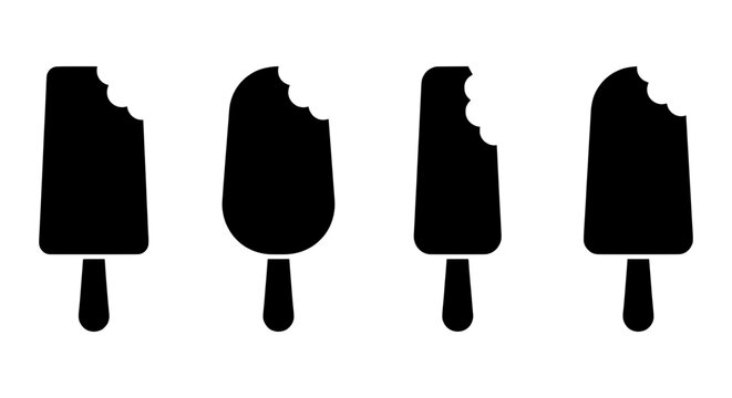 Four bitten ice cream bars are presented as black silhouettes on a white background.