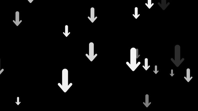 Downward arrows animation displays scattered directional marks. Sequential user navigation telemetry routes along downward arrows. Interface controls use arrows.