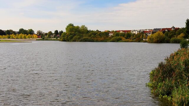 the lake of schwerin germany 4k video with pan