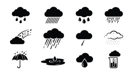 Obraz premium Various Weather Icons Showing Different Types Of Rainfall And Clouds