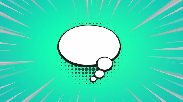 Comic book speech bubble with speed lines on a teal background