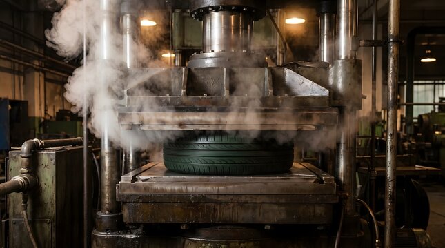 Tire vulcanizing machine pressing green tire with steam