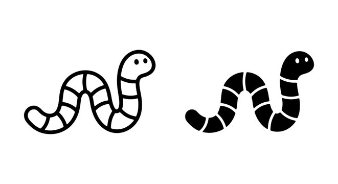 Wiggly earthworm icon in both outline and solid black versions on a white background.