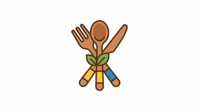 Hand-shaped cutlery set with green leaf