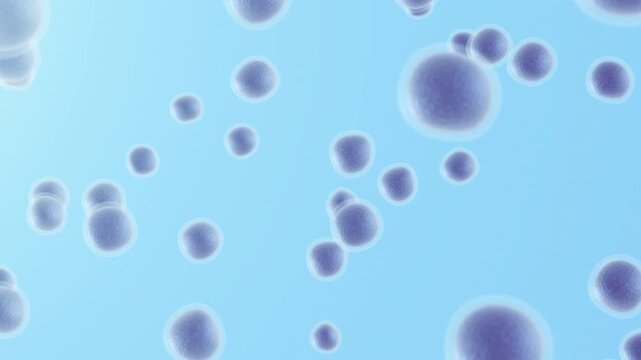 Flow of human embryonic stem cells 3D animation, blue background