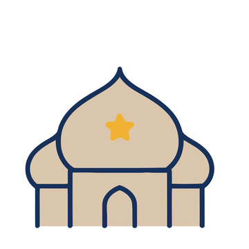 Stylized mosque building with star icon