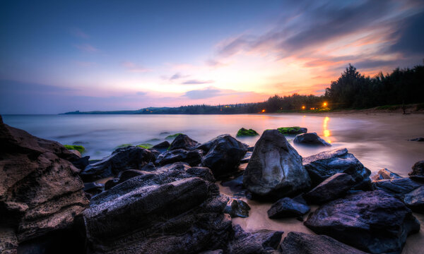 long exposure calming the ocean just before sunrise DT Fleming beach, Maui, Hawaii
