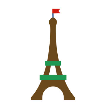 Stylized Eiffel Tower with Flag on Transparent Background