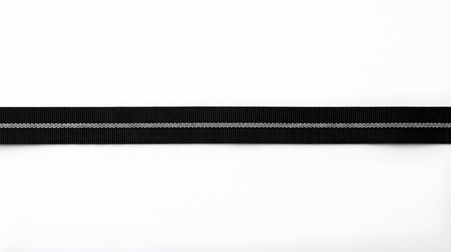 Black elastic ribbon with stitched edges on white background