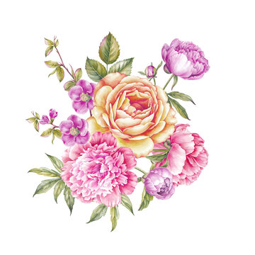 Vintage garland of blooming roses.