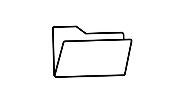 Minimalist black and white line art animation of a digital folder icon for office and data storage concepts.