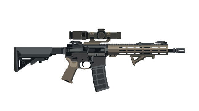 Tactical Modern Assault Rifle with Optical Scope and Tan Accents Vector Illustration